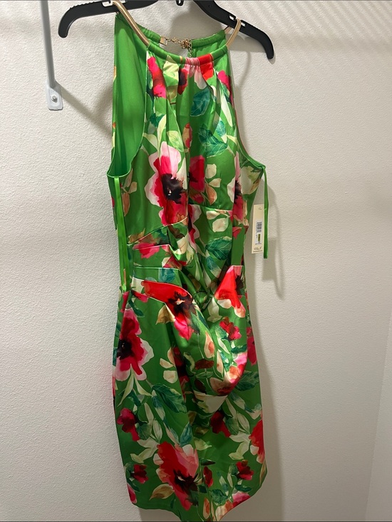 Eliza J Green One-Shoulder Floral Dress with Red & Pink Blooms Eliza J Green One-Shoulder Floral Dress with Red & Pink Blooms